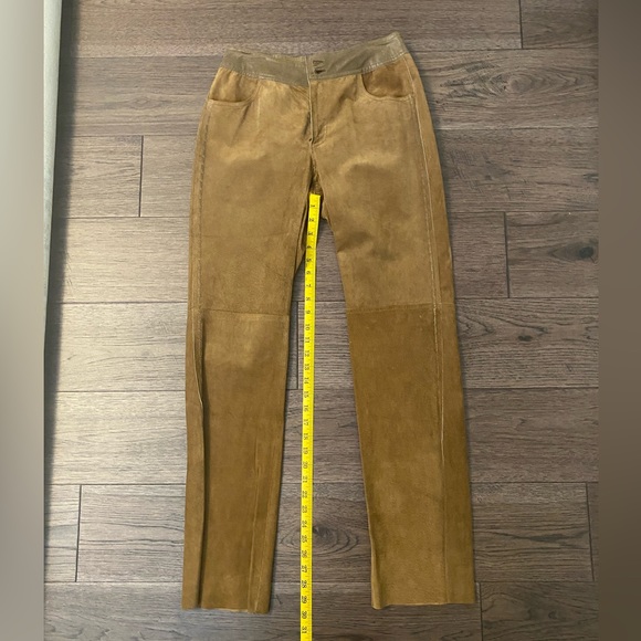 VTG 90s LIZ CLAIRBORNE CAMEL SUEDE LEATHER PANTS - Picture 7 of 9